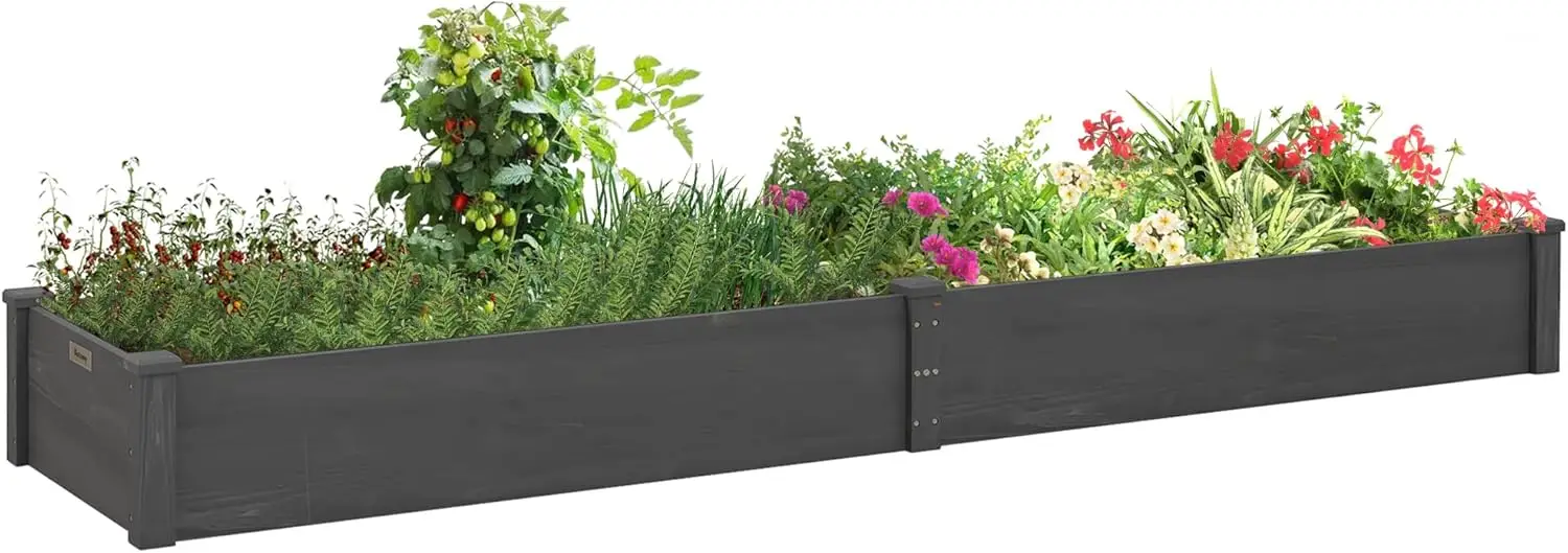 

8X2Ft Wooden Raised Garden Bed Kit, Outdoor Elevated Planter Box, Self Draining Bottom And Liner, Patio To Grow Vegetables,
