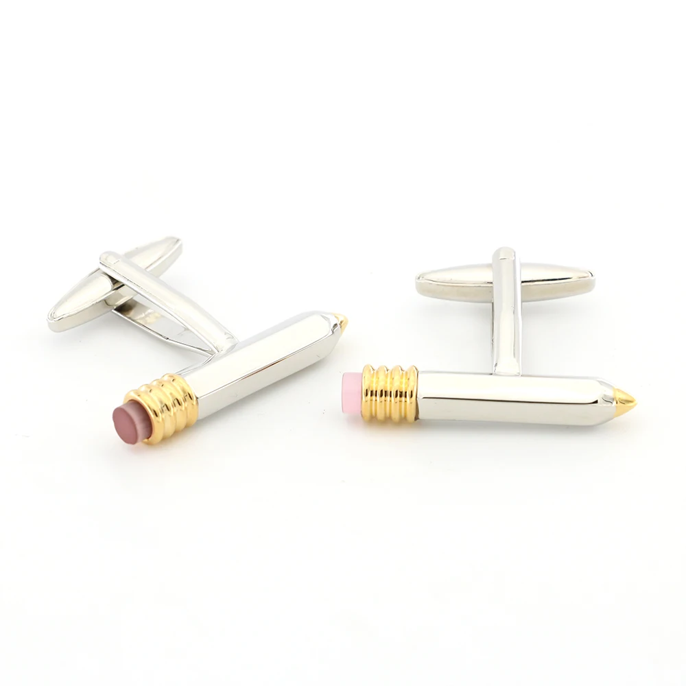 Stationery Design Pencil Cufflinks For Men Quality Brass Material Silver Color Cuff Links Wholesale&retail