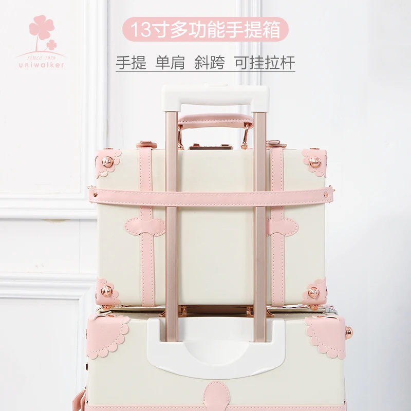 Cartoon uv clear printed trolley luggage universal wheel cute personality retro suitcase female cartoon suitcase student case