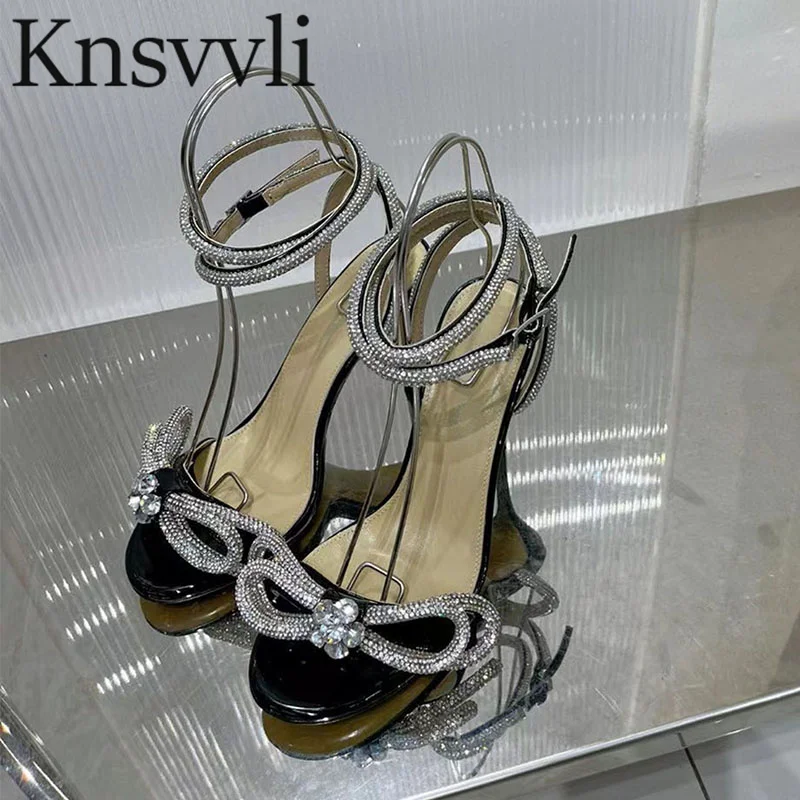 

Summer High Heels Sandals Woman Rhinestone Ankle Strap Runway Shoes Woman Butterfly-knot Stiletto Gladiator Sandals Women