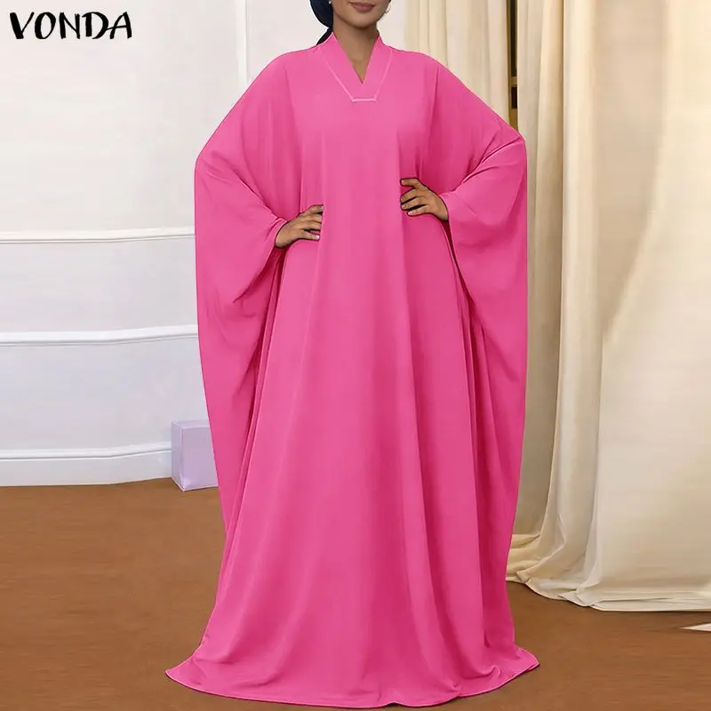 

Модное однотонное женское платье VONDA больших размеров с длинным рукавом, летнее/весеннее, с V-образным вырезом, длинное макси-платье для офиса и вечеринок