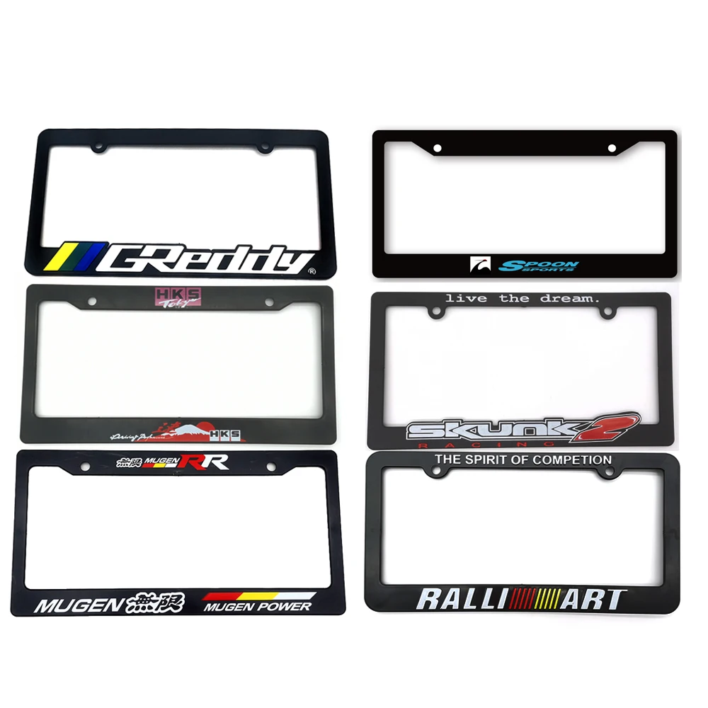 2PCS JDM Style USA Standard ABS Car License Plate Frame for HKS mugen greddy ralliart Decoration Auto Number Plate Holder