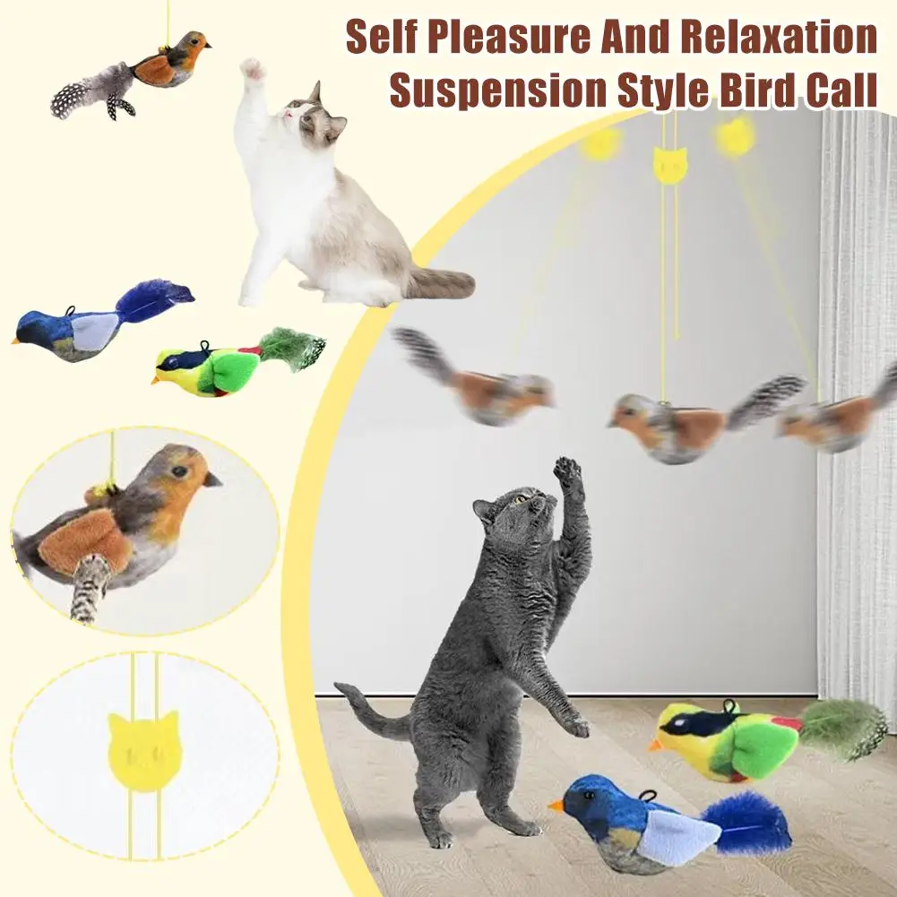 Sound Simulation Bird Plush Toys Bite Resistant Self Physical Cat Kit Toys Relieve Hang Entertainment Interactive Boredom X6C2