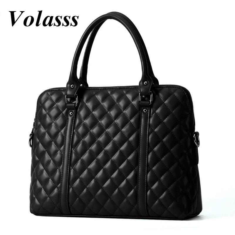 Volasss Black Luxury Women\'s Handbags Genuine Leather Business Briefcase Bags Designer Women Handbag Female Office 14 Laptop Bag