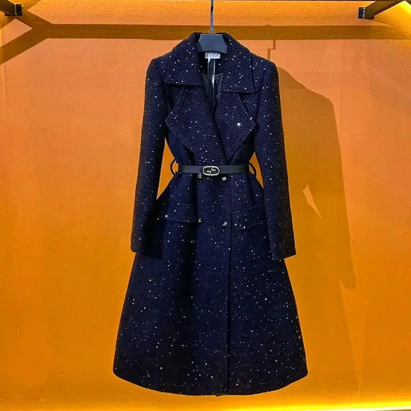 

Thiened Fce Warm Mid-Length Slimming plus Size Women's Outerwear Autumn Winter New Sle High Quali Matching Skirt