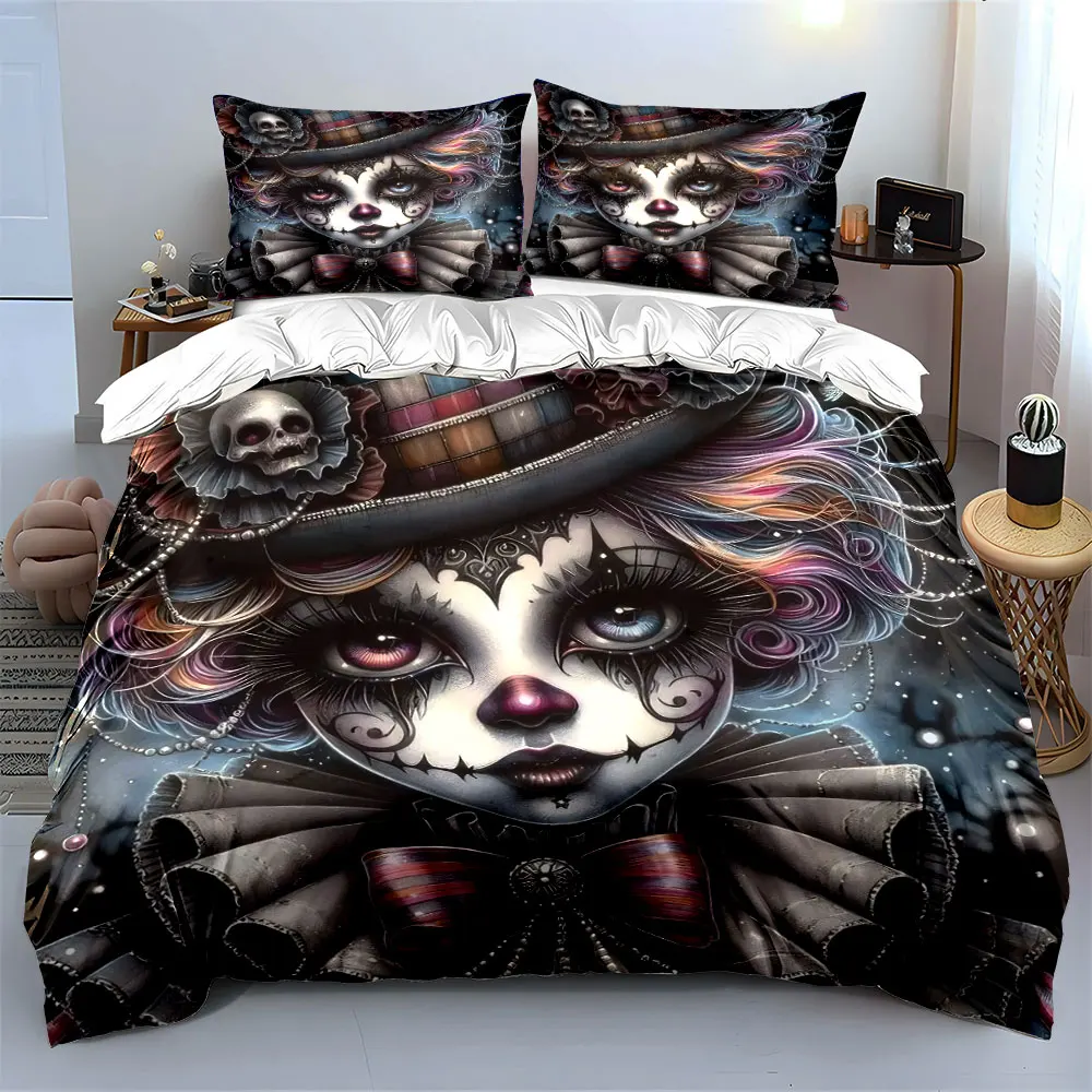 Colorful Painted Elegant Clown Art Print Bedding Set 1 Duvet Cover 2 Pillowcases for Adult and Children Luxury Gift Full Size