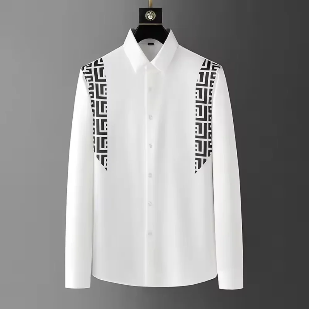 

Fashionable new men's art printed design pattern men's long sleeved shirt summer loose casual breathable button up shirt