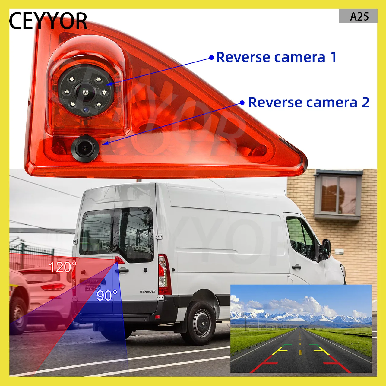 

A piece of Car Dual Lens Brake Light Reversing Camera for Renault Master,Vauxhall Movano,Nissan NV400 Rear Backup Reverse Camera