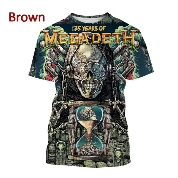 3D Vintage Megadeth Printing T-shirt Summer Fashion Men Ladies Popular T Shirts Hip Hop Style Short Sleeves Pullover Boys Tops