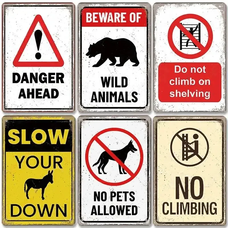 Vintage Beware of Wild Animals Warning Danger Plaque Aluminum Signs Caution Stop Metal Poster Farm Home School Garden Wall Decor