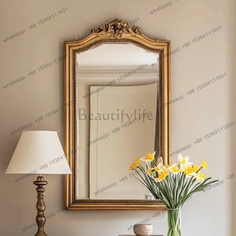 yj9 European carved art wall mirror retro light luxury bathroom entrance fireplace decorative mirror