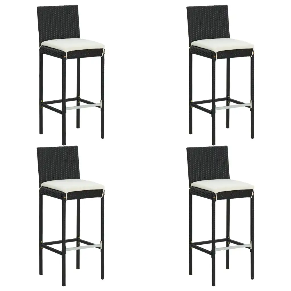 VidaXL-Conjunto de Pátio com Almofadas, Rattan, Preto, Poli, 5 Peças