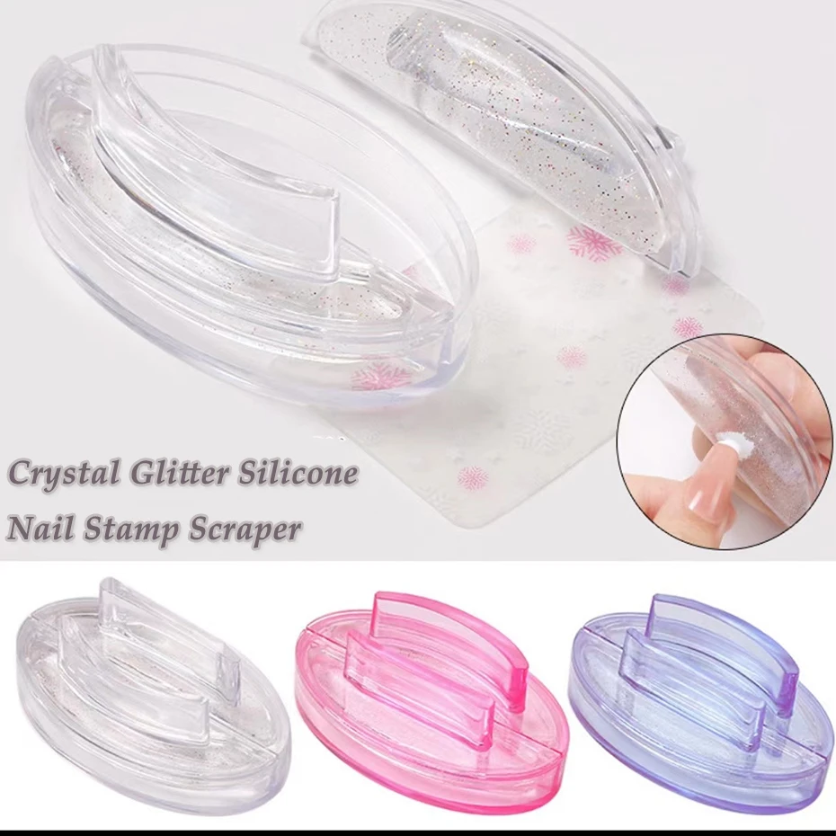 

Clear Nail Stamper Scraper Crystal Glitter Jelly Silicone Stamp For French Nails Manicuring Kits Nail Art Stamping Tools KES33