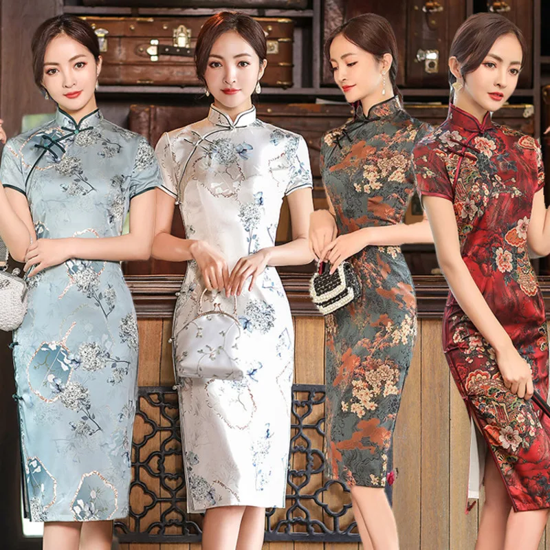 

Женское платье, традиционное китайское платье Cheongsam в стиле Тан, длинное платье Cheongsam в китайском стиле, атласные костюмы для косплея