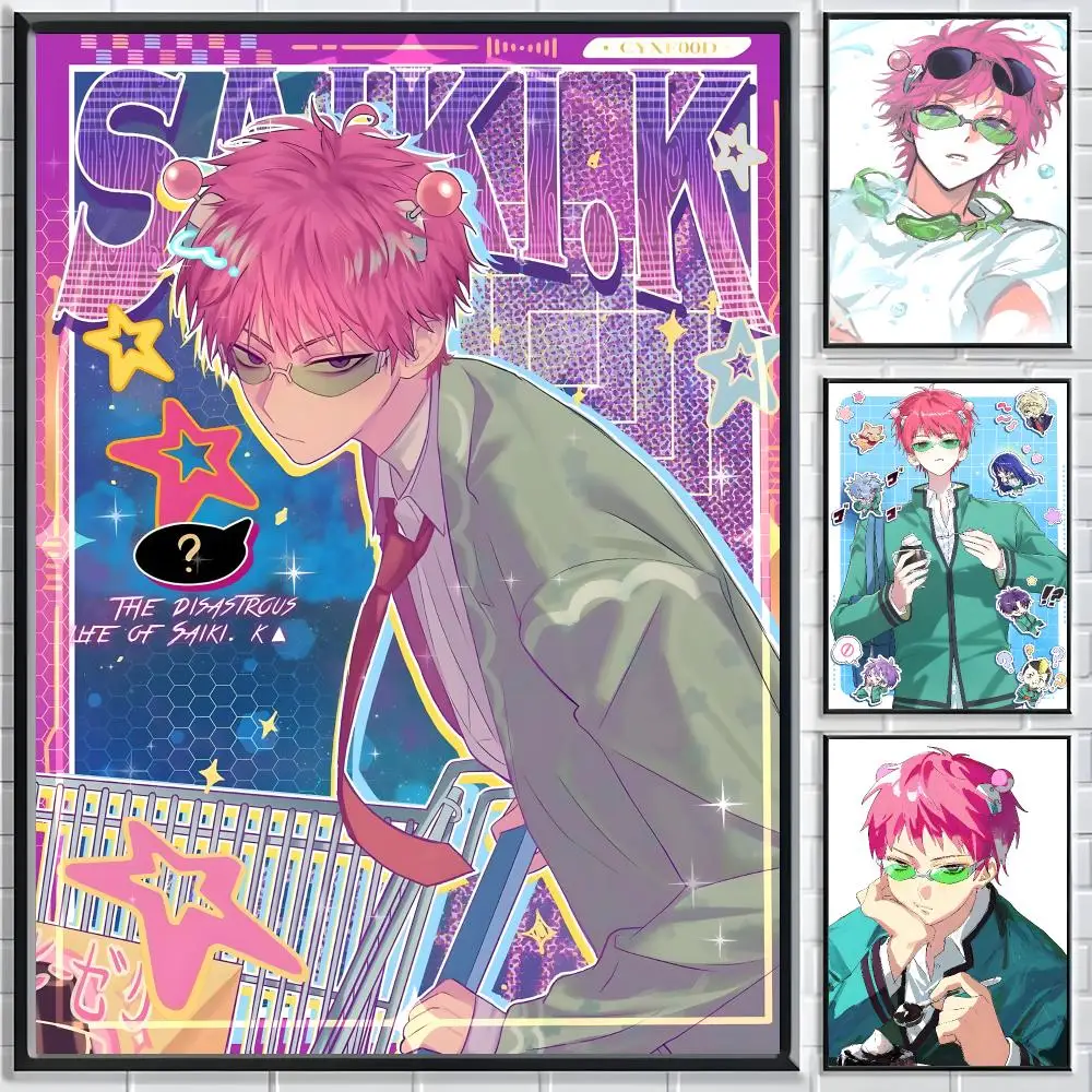Anime Saiki K Poster, klassisches Poster, hochauflösende Kunst, selbstklebend, wasserfest, für Wohnzimmer, Schlafzimmer, ästhetische Dekoration.