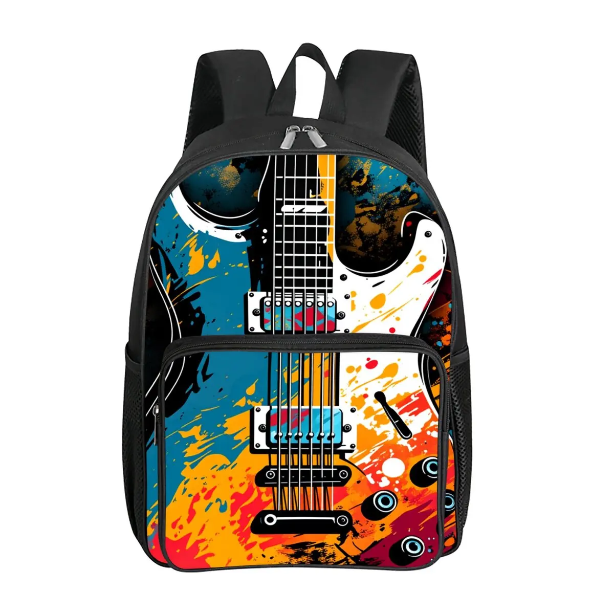 

Guitar Print Square Front Pocket Backpack Large Capacity for Boy/Girls Best Gift 2D Cartoon Children's School Bag