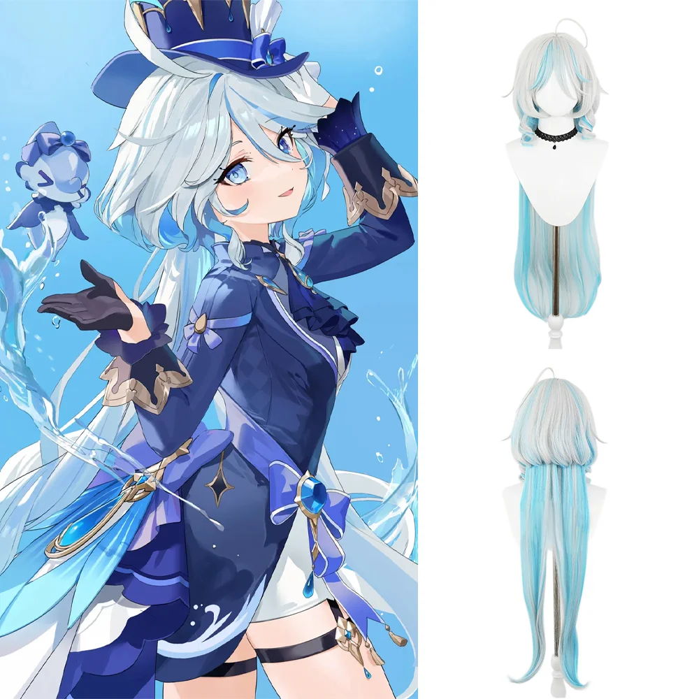 

Furina Cosplay Wig Hydro Archon Blue White Gradient Long Curly Heat Resistant Synthetic Hair for Halloween Comic Con Role Play