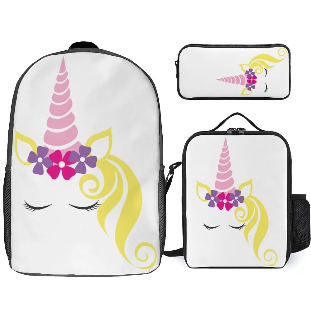 

Divertidos De Unicornio En Verano For Sale 3 in 1 Set 17 Inch Backpack Lunch Bag Pen Bag Lasting Rucksack Snug Travel Premium