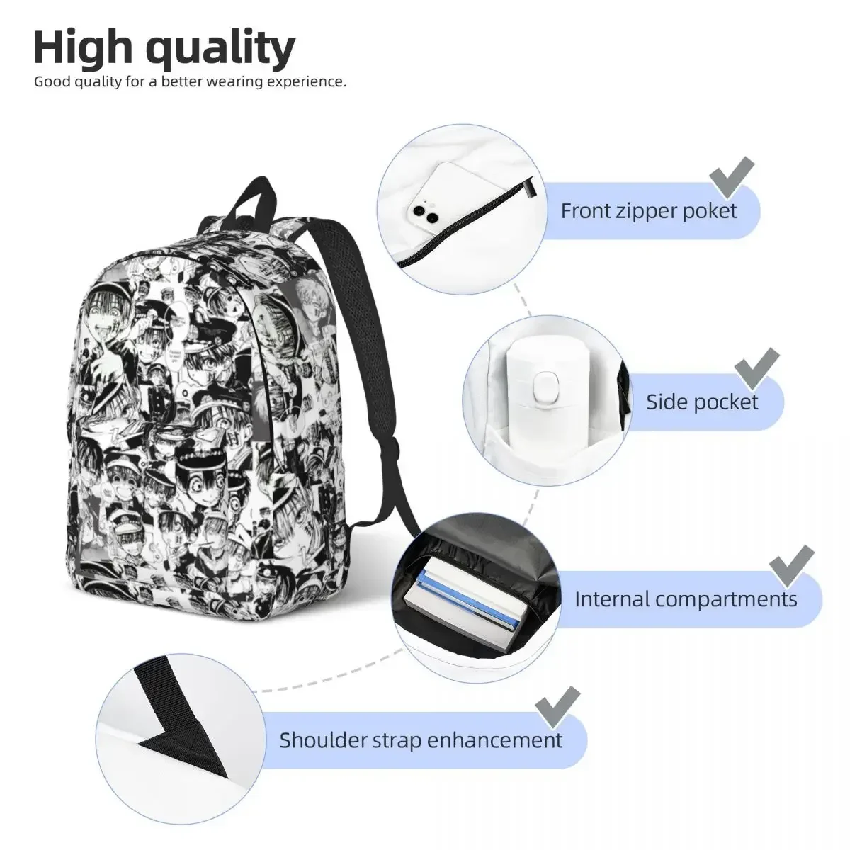 Plecak Toaletowy Hanako Kun Middle High College School Student Anime Bookbag Mężczyźni Kobiety Plecak na zewnątrz