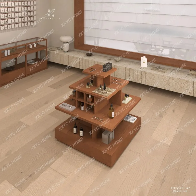 XXMedieval wood grain Zhongdao Taiwan clothing water table multi-layer display table multi-functional four-sided table
