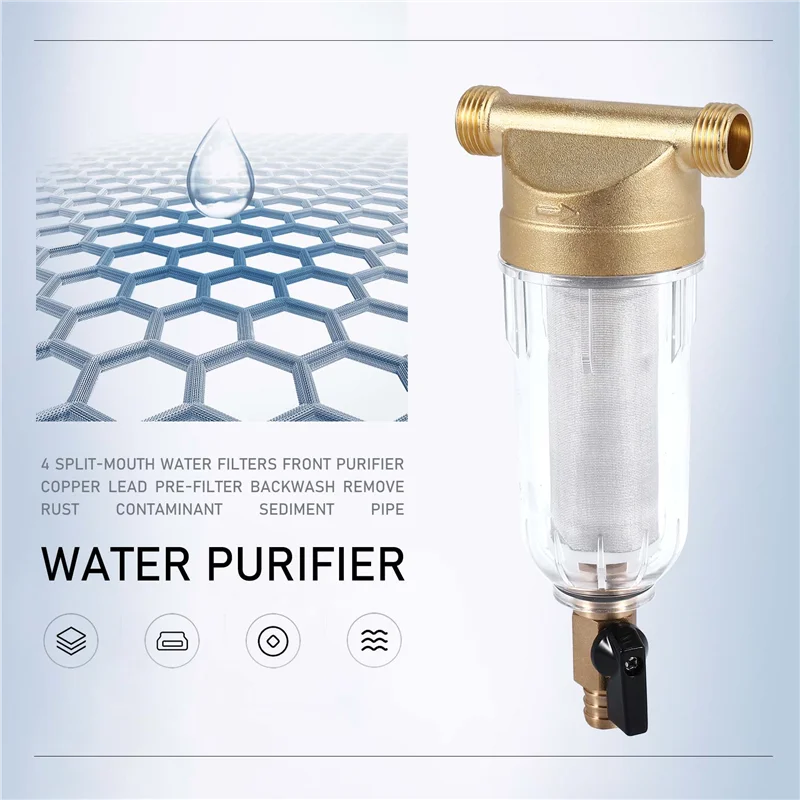 A11E-4 Split-Mouth Water Filters Front Purifier Copper Lead Pre-Filter Backwash Remove Rust Contaminant Sediment Pipe