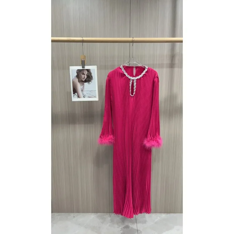 Gghk plissado feminino elegante vestido cor sólida com decote em v manga longa solto tamanho grande casual vestidos de festa à noite 2025 primavera novo