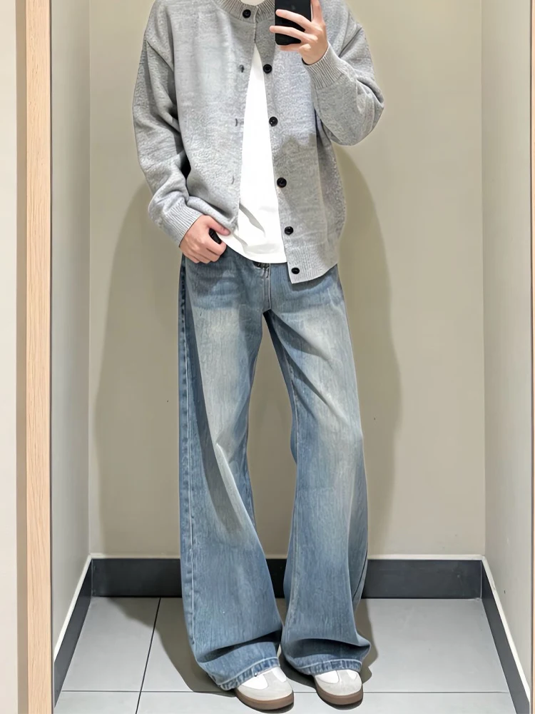 

Retro American Blue Flared Jeans Men's Spring Faionable Straight Leg High Waist Lengthening Vibe Denim Pants Youth Casual Wear