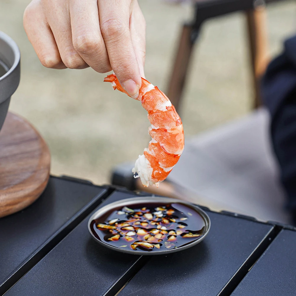 Titanium Seasoning Plate Round Sauce Dish, Acid and Corrosion Resistant for Soy Sauce, Vinegar, Mustard; Ideal for Outdoor Camp