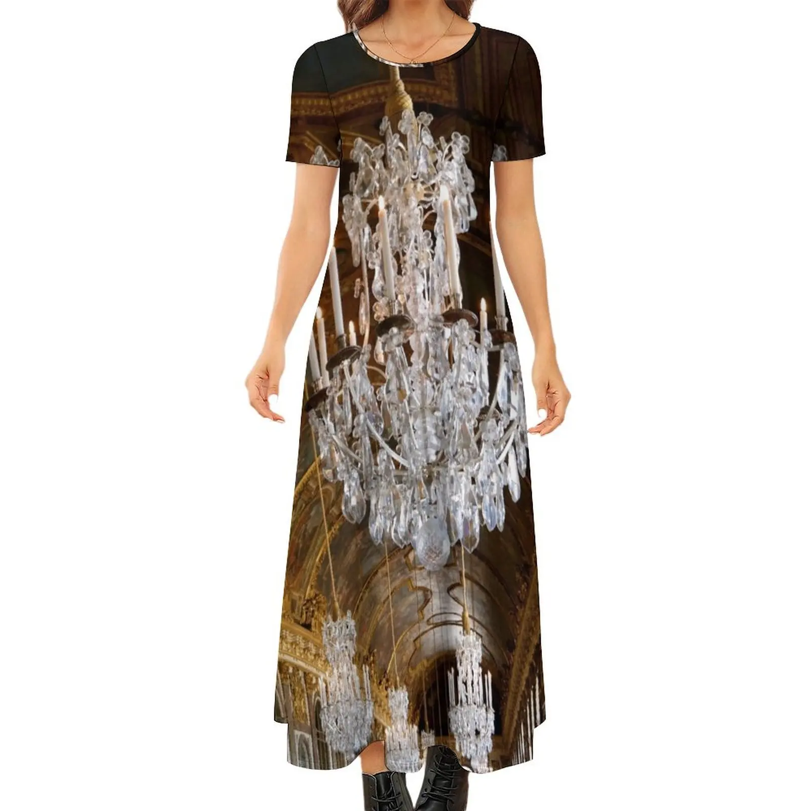 

Hall of Mirrors, Versailles Round Neck Short Sleeve Dress dress for women summer Women long dress