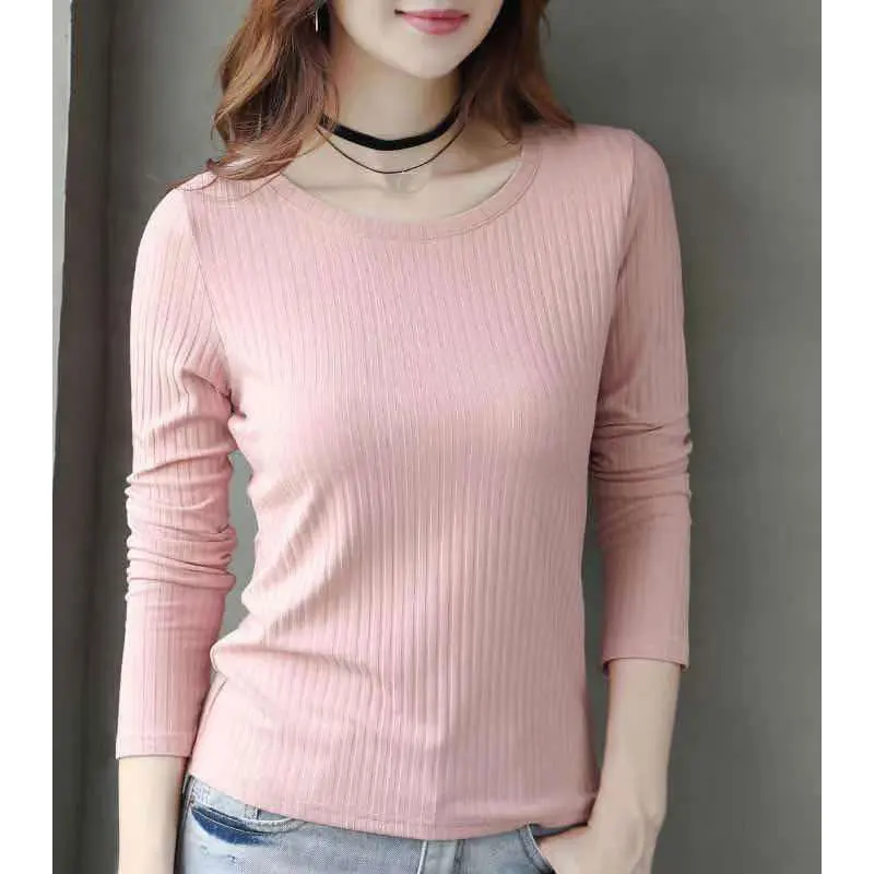 

Women O-Neck Long Sleeve T-Shirt, Slim Tops, Monochromatic, Elegant Clothes, All-match, Office Lady, Simplicity, Autumn Fashion