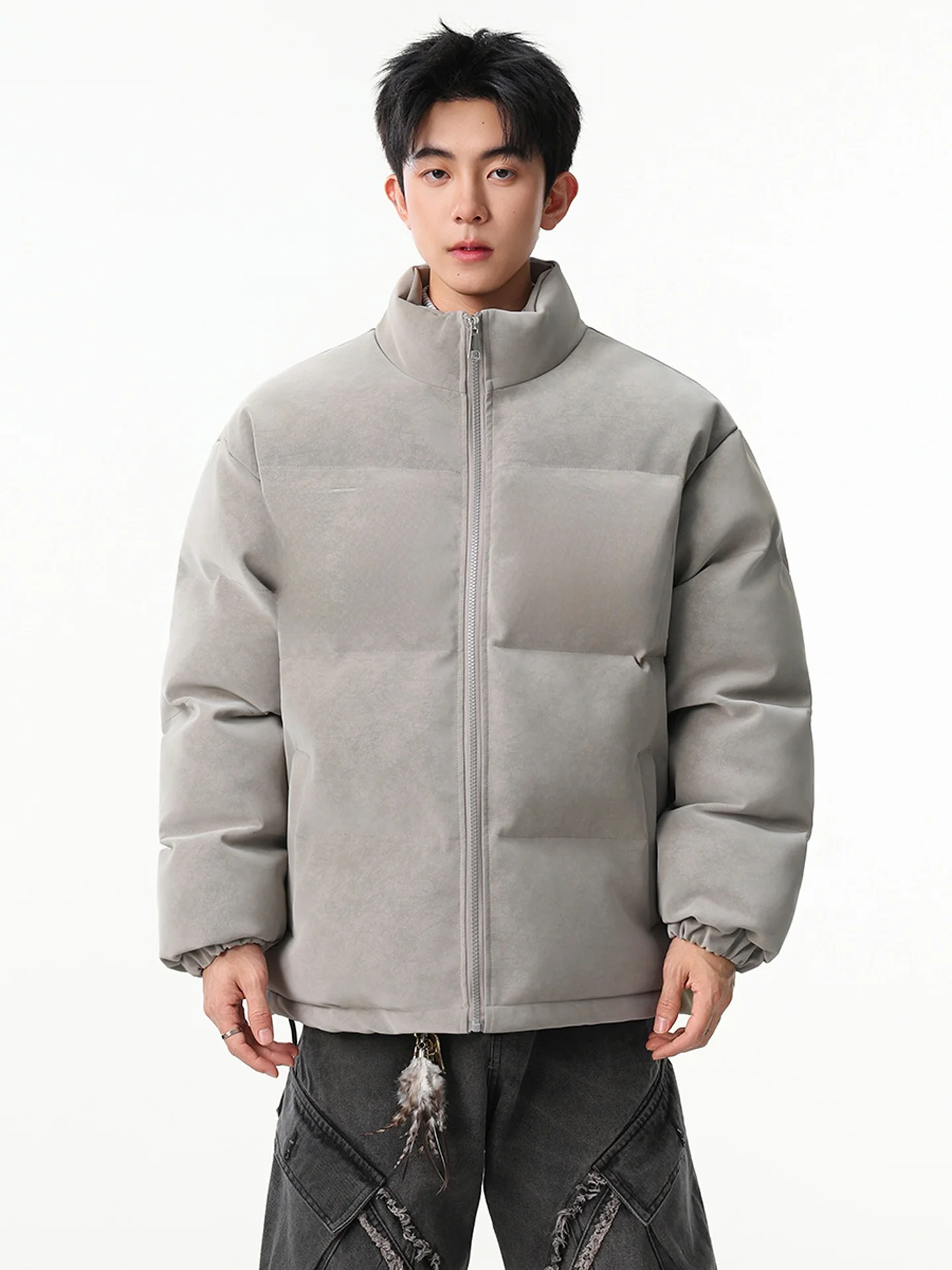 

Trendy Brand Men's Thiened Windproof Stand Collar Cotton Jaet Tie Dye Winter Warm Bread Sle Coat New Winter Faion Out...