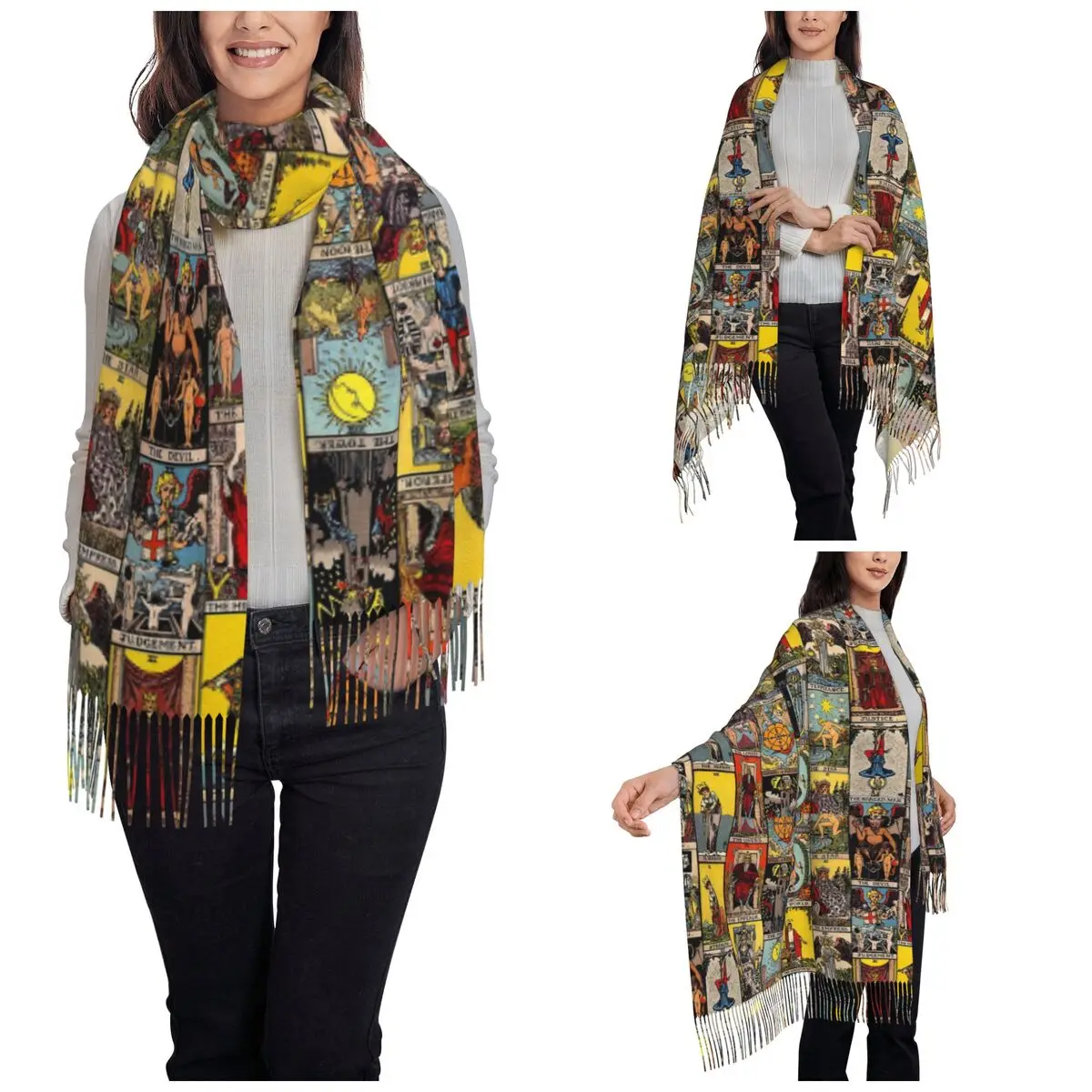 De Grote Arcana Van Tarot Sjaal Wraps Voor Dames Winter Warm Grote Lange Sjaal Fortuin Heks Occulte Heidense Pashmina Kwastje Sjaals