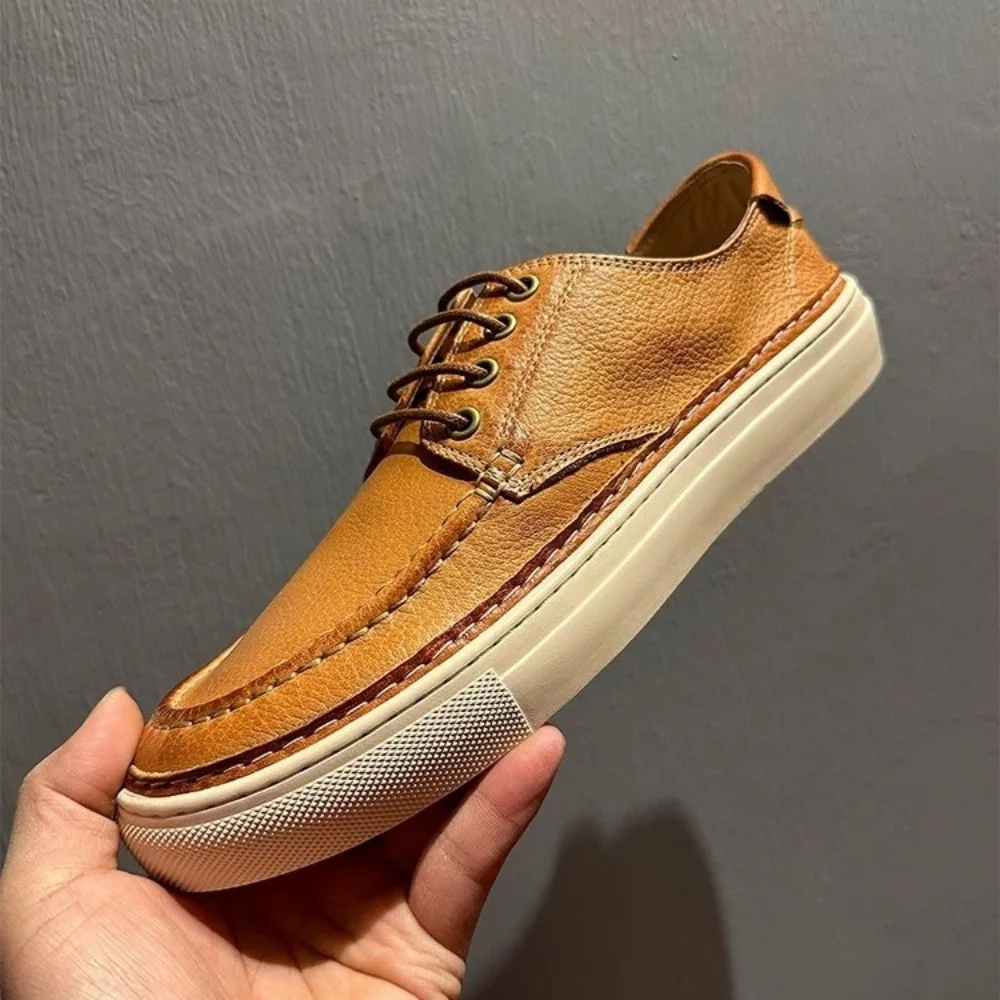 

QHCCID White trendy casual shoes breathable comfortable low top genuine leather shoes Cowhide simple men's shoes