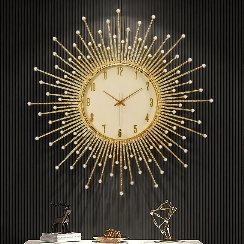 Luxury Living Room Wall Clock Decoration Art Elegant Home Wall Clock Pieces Quartz Gold White Glass Kitchen Wanduhr Room Decor