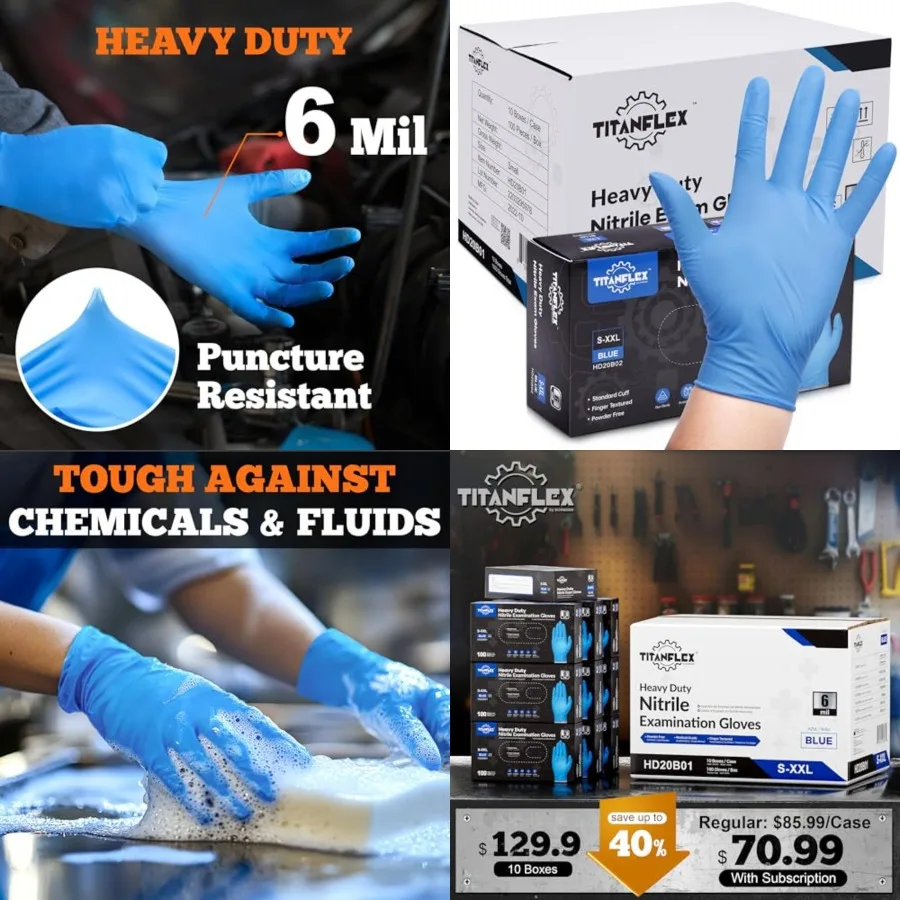 

TitanFlex Nitrile Exam Gloves, Blue, 6-mil, Heavy Duty Nitrile Gloves, Mechanic Disposable Gloves, Latex Free, Powder Free