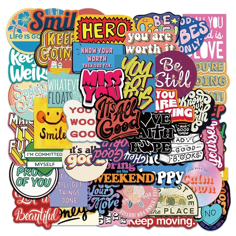 

10/30/50pcs Inspirational English Phrase Sticker Luggage Notebook Handbook Sticker Cartoon Decoration Stickers Stationery