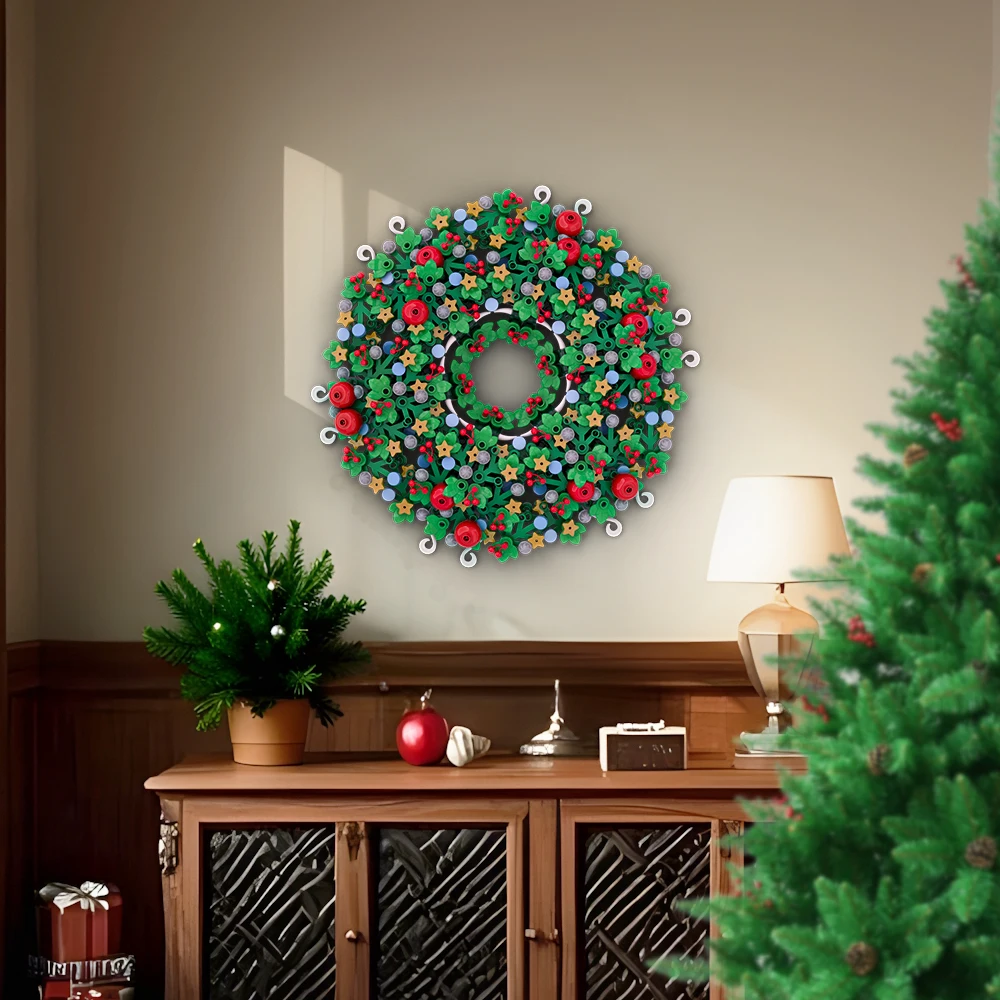 Gobricks MOC Christmas Wreath Bricks Model Christmas Wreath Living Room Decorations Building Blocks Assembly Toy Kids DIY Gifts