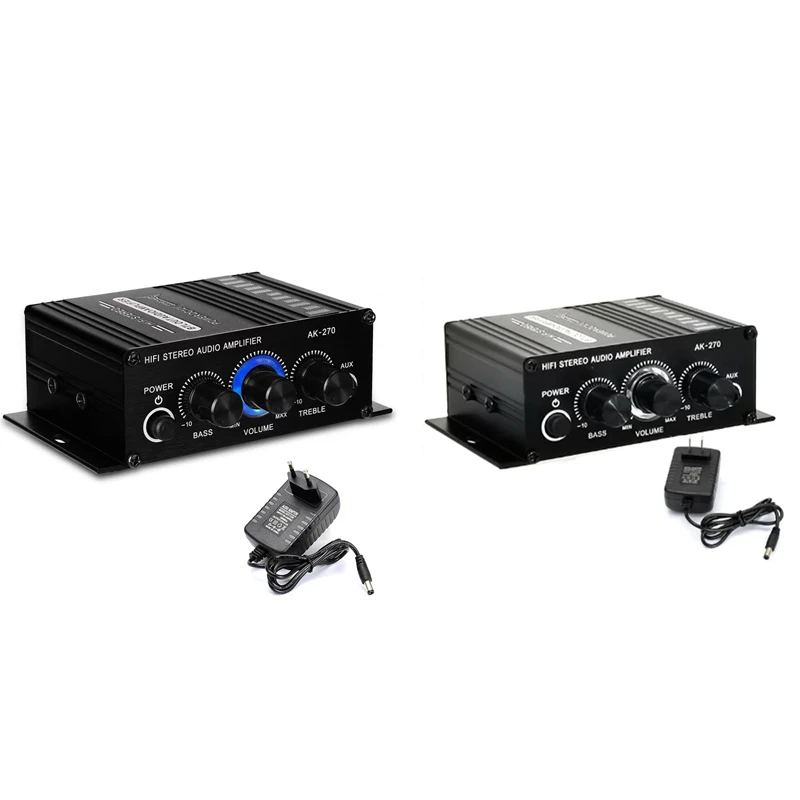 AK-270 HIFI Amplifier 2.0 Channel Home Amp Bass & Treble Adjustment Stereo Audio Home Cinema Sound System DC12V