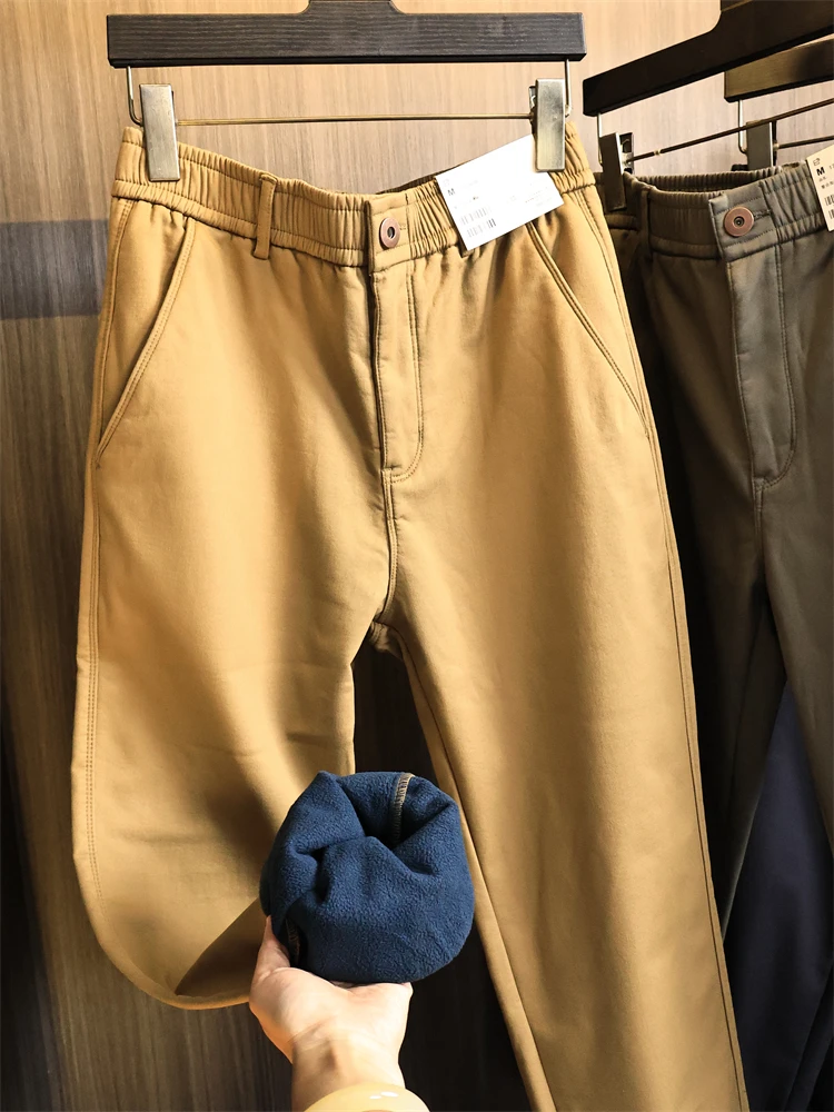 

Men's Pure Cotton Fce Lined Thiened Straight Leg Casual Pants Autumn Winter Warm Sli Urban Faion Trousers