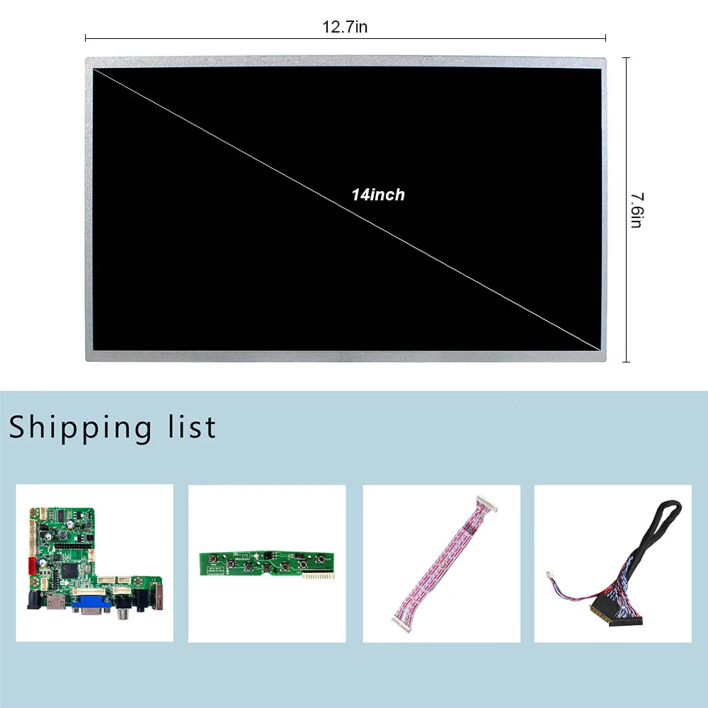 HDMI VGA CVBS USB LCD Controller Board 14in B140RW01 1600x900 LCD Screen