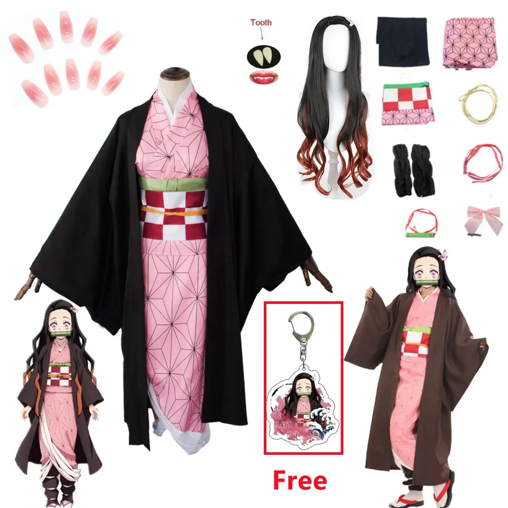 Nezuko Cosplay Anime pogromca demonów Kimetsu No Yaiba przebranie na karnawał i akcesoria Kamado mundurek Kimono ubrania na Halloween