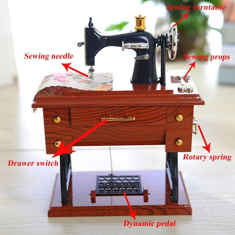 1 Pcs Mini Vintage Retro Sewing Sewing Machine Music Box Clockwork Music Box Gift Table Home Decoration