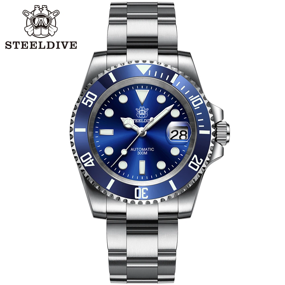 STEELDIVE SD1953 Zwarte Wijzerplaat Groene Keramische Bezel NH35 Automatisch Horloge 300M Waterdicht Saffierglas Mannen Duikhorloges