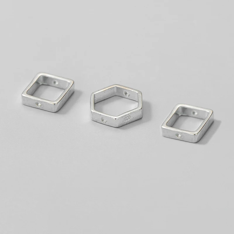 1pc/Lot 925 Sterling Silver Geometry Beads Frame Cover Fit4/6/8/10mm Necklace Bracelets Silver Spacer Beads DIY Jewelry Findings