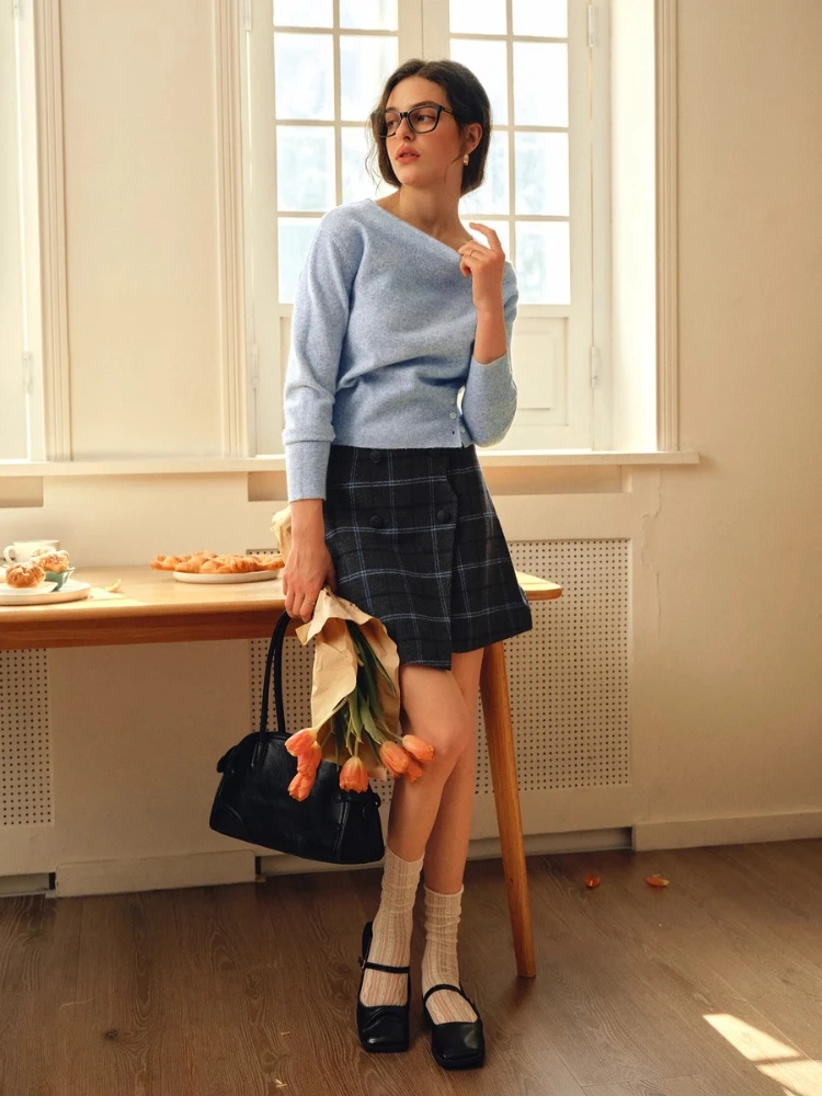 OLrain Vintage faldas a cuadros para mujer 2025 otoño Mini Falda corta Falda recta Irregular ropa de mujer elegante O57QB001600