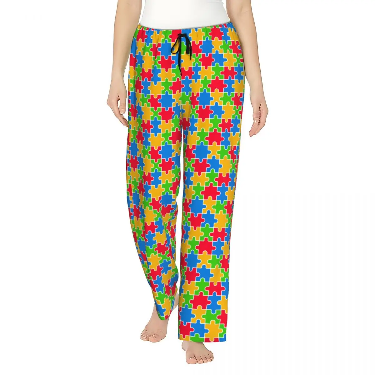 Custom Colorful Puzzle Autism Awareness Pajama Pants for Women Sleepwear Lounge Sleep Bottoms Stretch with Pockets