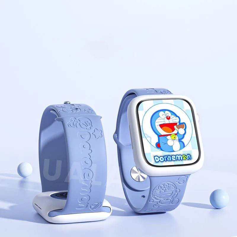 Cartoon Relief Doraemon Iwatch Watch Strap Suitable Apple Watch 8/7/6/5 Generation Cute 38/40/41Mm/44Mm Silica Gel Watch Strap