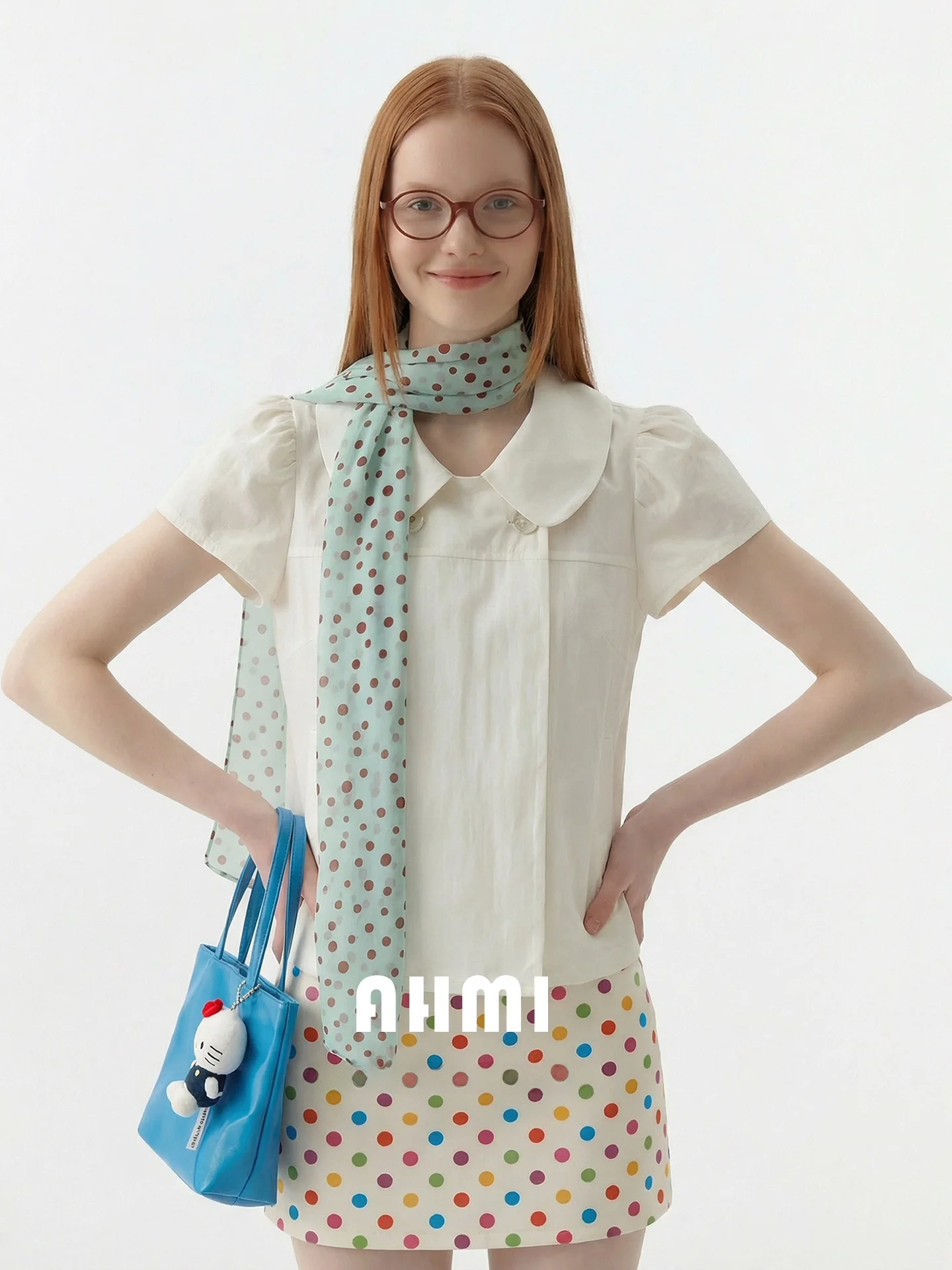 

AHMI Vintage Doll Collar Bubble Sve Women's irt Spring Summer New Design Side Button ort Sve Top Sweet Sle Loose Fit