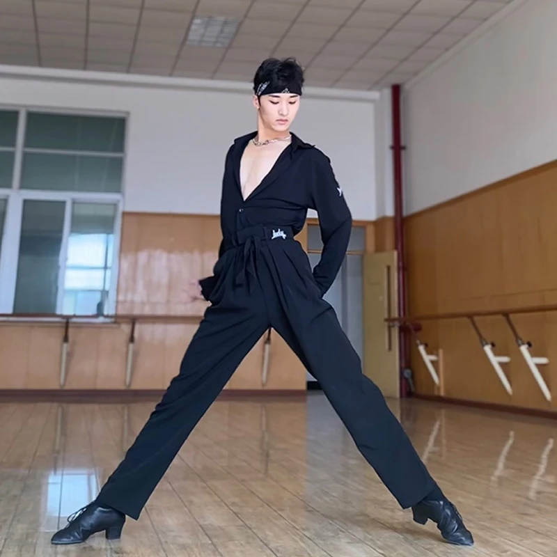 

Платье для чачи, румбы, танго, одежда для латинских танцев для взрослых, новые костюмы для латинских танцев для мужчин, рубашки с v-образным вырезом, брюки для латинских танцев, костюм