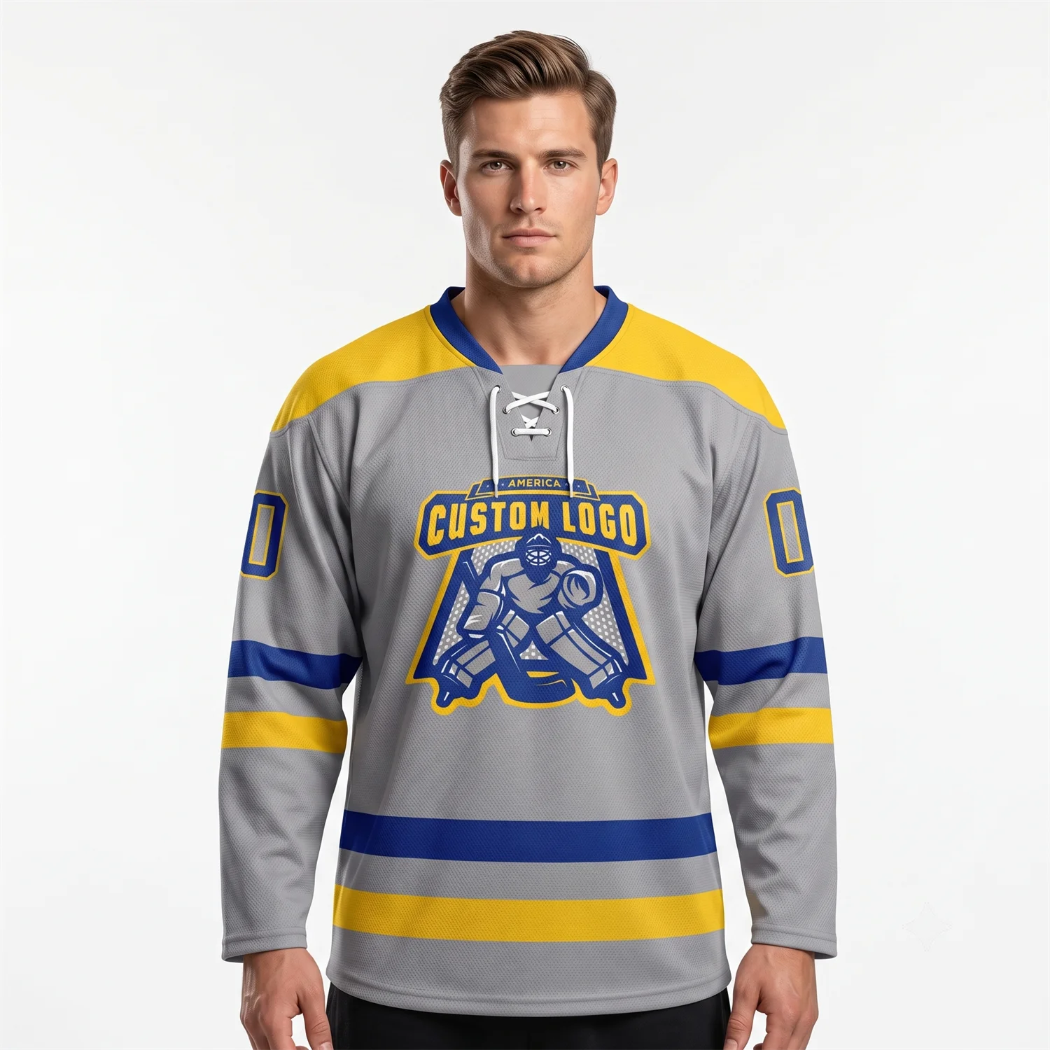 Custom Logo & Name 3D Printed Fashion Hockey Jersey Gray Red Royal Lace Neck Design Unisex Summer Sport Team Shirt YU21